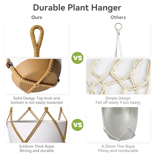 USLAI Macrame Plant Hanger, for Up to 15 Inch Pots, 35 Inch, Brown, 2 Pack - color: Brown, size: 35+35 Inch