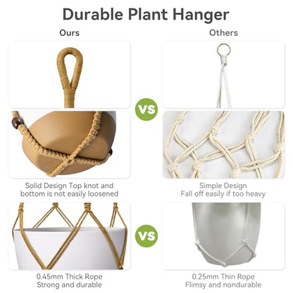 USLAI Macrame Plant Hanger, for Up to 15 Inch Pots, 35 Inch, Brown, 2 Pack - color: Brown, size: 35+35 Inch