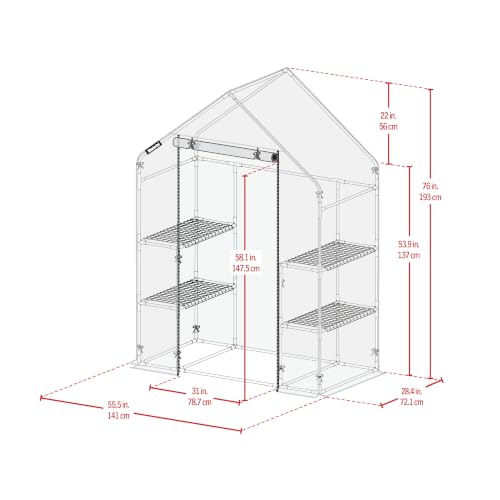 Miracle-Gro Walk-in Greenhouse, Removable Shelves, Transparent, 4'8"x29" - size: 4'8" x 29" x 6'5" - Translucent