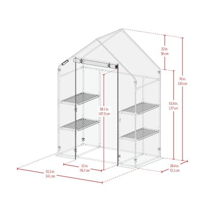 Miracle-Gro Walk-in Greenhouse, Removable Shelves, Transparent, 4'8"x29" - size: 4'8" x 29" x 6'5" - Translucent