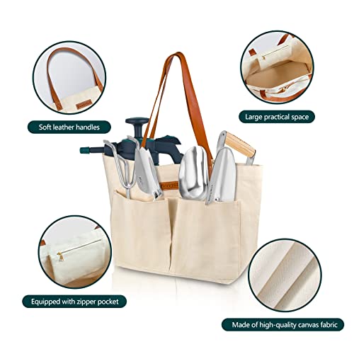 Garden Tool Bag, Canvas Garden Tote With Pockets for Gardening