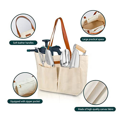Garden Tool Bag, Canvas Garden Tote With Pockets for Gardening