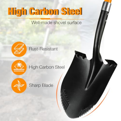 41-Inch Round Point Heavy Duty Digging Shovel, Fiberglass Handle with D-Grip & Serrated Alloy Steel Head, Ideal for for Garden, Construction, Masonry, and General Digging in Soil, Dirt & Gravel - size: 41 inch