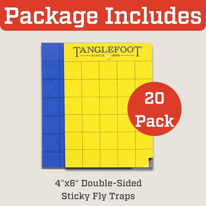 Tanglefoot Sticky Tangle-Trap Cards 20 Pack - 4"x6" – Double-Sided Yellow & Blue Hanging Traps for Garden, Plants & Greenhouse Use - size: 4"x6"