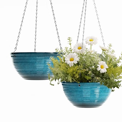 10 Inch Glazed Hanging Planters for Indoor Outdoor Plants, 2 Pack, Blue - color: Blue, size: 10 inch