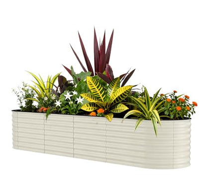 Garvee 8x2x1.5ft Galvanized Raised Garden Bed, Outdoor Metal Planter Box - color: Beige-oval, size: 8x2x1.5ft