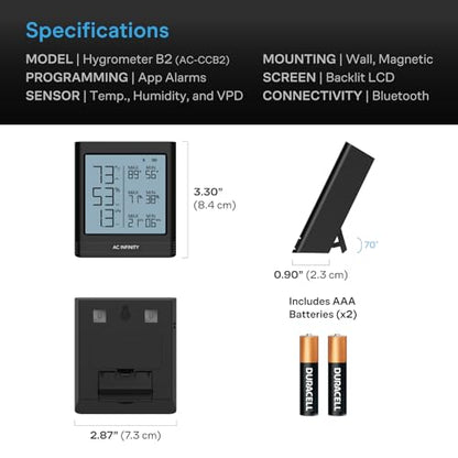 AC Infinity Temperature Humidity VPD Smart Hygrometer B2 w/ Bluetooth App - style: Integrated Sensor