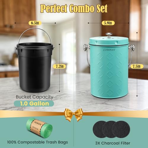 AOSION Countertop Compost Bin Kitchen,Odorless Indoor Compost Bin with Lid - color: Light Green