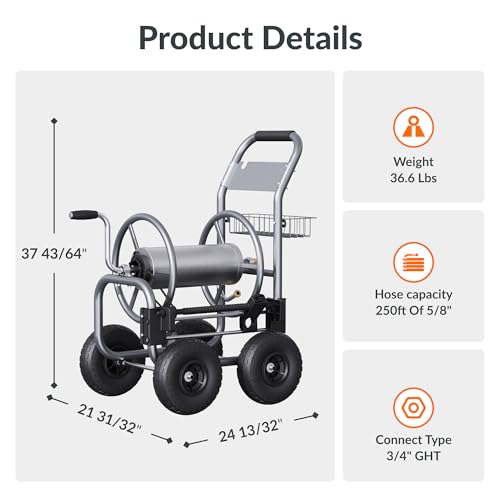 Giraffe Tools Garden Hose Reel Cart with Wheels,250FT 5/8" Hose Capacity