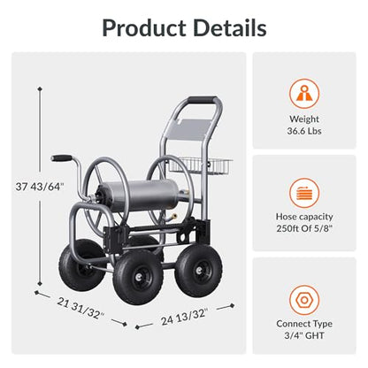Giraffe Tools Garden Hose Reel Cart with Wheels,250FT 5/8" Hose Capacity