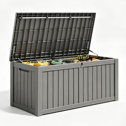 Outdoor Deck Storage Box, Waterproof, Grey,150 Gallon - color: Striped Gray, style: 180 Gallon