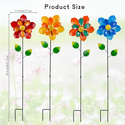 4 Pcs Wind Spinners Outdoor, Small Metal Flower Windmill - size: 4 Pack-26x6