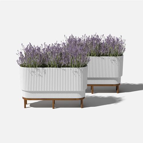 Veradek Demi Series Raised Long Planter - Wide Planter with Stand - color: White/Brown, size: 30 inch - 2 Pack