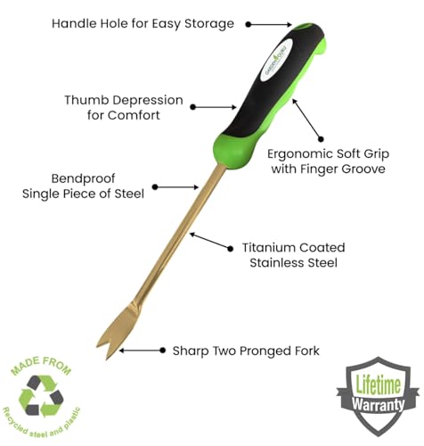Garden Guru Titanium Dandelion Weeder Tool - Rust Resistant - Ergonomic Handle - Weed Puller for Planting, Weeding, Flower and Vegetable Care in Lawn Garden Yard (2 Pack) - size: 2 Pack, style: Titanium