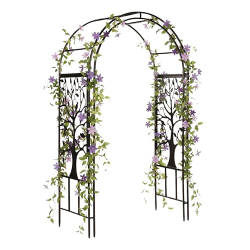 Plow & Hearth Metal Garden Arch Trellis Arbor Tree of Life Panels, 7 feet Freestanding Outdoor Arch Trellis for Climbing Plants, Pathway Entry and Wedding Garden Decor - color: Tree of life