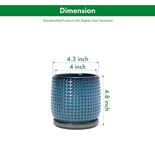 D'vine Dev Beaded Ceramic Pot with Saucer, 4 in, Ocean Teal, 27-C-Z-8 - color: Ocean Teal, size: 4.3 Inch