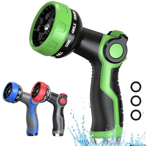 Hose Nozzle 10 Adjustable Patterns Garden Hose Nozzle Premium High Pressure Water Hose Nozzle with Thumb Control Design Hose Sprayer Nozzle for Garden & Lawns Watering, Cleaning, Pets & Car Washing - color: Green+Black