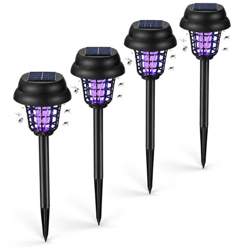 2026 4Pack Mosquito Repellent Outdoor Patio,Solar Bug Zapper Outdoor Mosquito Zapper for Moths,Gnats,Flies,Small Flying Insect,Gnat Killer for Vegetable Beds,Electric Fly Zapper for Backyard,Garden