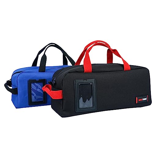 MELOTOUGH Canvas Tool Bag 14 Inch Tool Tote Bag with Zipper Utility Small Tool Storage Bags for Electrician,Gardening,Technician (Black&Blue) - color: B-Black & Blue