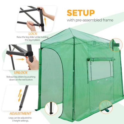 EAGLE PEAK 10x5 Easy Setup Pop Up Greenhouse, Lean-to Design, Clear/Green - color: Clear/Green, size: 10x5