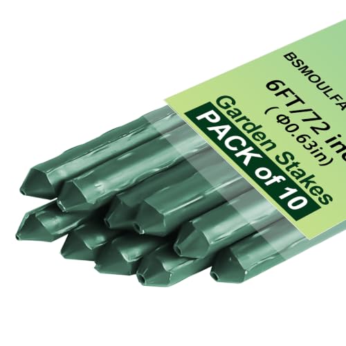 Garden Stakes 6ft, Metal Plant Stakes 6Feet for Gardening and Farm, 72" Plastic Coated Plant Support for Tomato, Cucumber, Bean, Flower, Potted and More Climbing Plants - size: 6ft, pack of 10