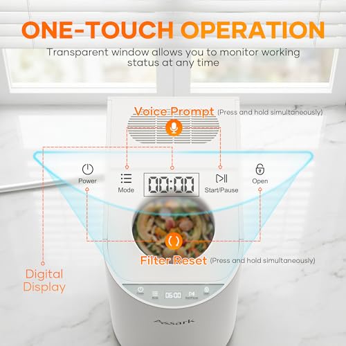 Smart 5L Electric Composter for Kitchen, Large Countertop Compost Bin with Carbon Filter & Auto-Cleaning,One-Touch Start, Smart Humidity-Sensing LED Display,Visible Window Odorless Low Noise