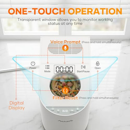 Smart 5L Electric Composter for Kitchen, Large Countertop Compost Bin with Carbon Filter & Auto-Cleaning,One-Touch Start, Smart Humidity-Sensing LED Display,Visible Window Odorless Low Noise