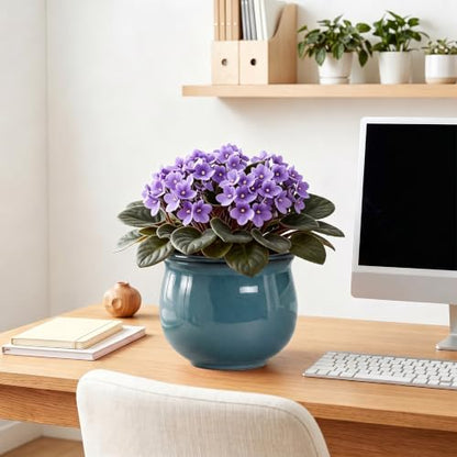 8 Inch Ceramic Self Watering Plant Pots, Ceramic Planter, Retro Blue - color: Retro Blue, size: 8 Inch