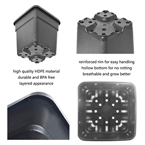 2 Gallon Square Nursery Pots Plant Pots Grow Pots Nursery Container Fit for Planting Soil Plants 10Pcs - color: Black, size: 1.4 Gallon