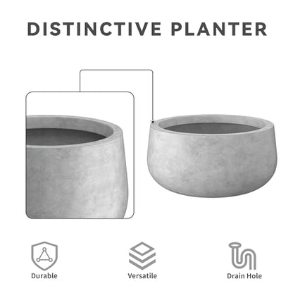 Kante Accent Round Bowl Pale Gray Concrete Planter 16" Dia, Outdoor - color: Natural Concrete, size: 15.7"w