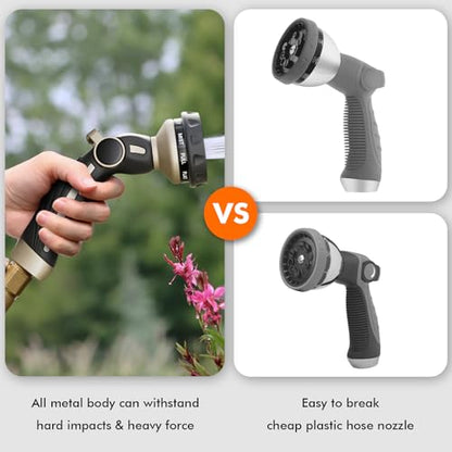 RESTMO Hose Nozzle Heavy Duty, Metal Water Hose Sprayer for Garden - color: Bronze, size: 9 Watering Patterns