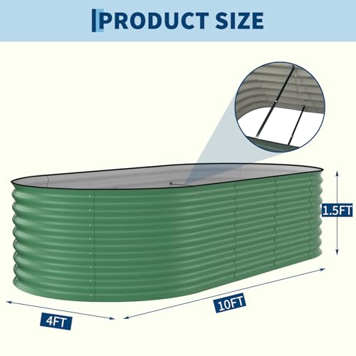 Garvee 10x4x1.5ft Galvanized Raised Garden Bed, Oval Metal Planter Box - color: Green-oval, size: 10x4x1.5ft