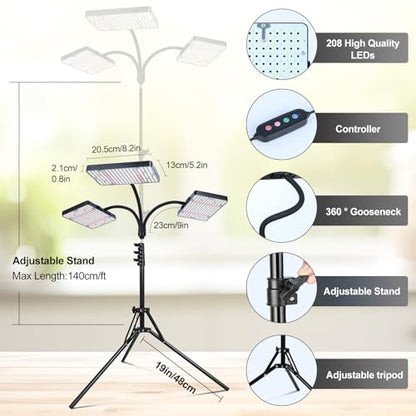 3Head 75W Standing Grow Lights for Indoor Tall Plants, Monstera - size: 3Head Stand(75W)