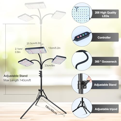 3Head 75W Standing Grow Lights for Indoor Tall Plants, Monstera - size: 3-Head-Stand