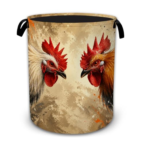 Rustic Rooster Farmhouse Collapsible Laundry Hamper for Bedroom, Freestanding Oxford Clothes Basket, Large Foldable Storage Bin with Easy-Carry Handles for Bathroom Dorm Laundry Room - color: Rustic Rooster Farmhouse