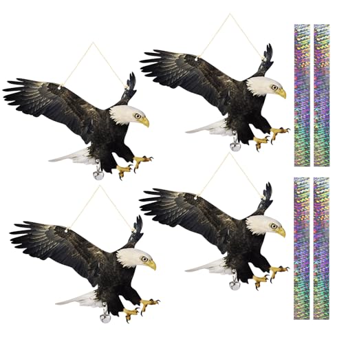 Flat Fake Hawk to Keep Pigeon Away, 4Pcs Plastic Hawk to Scare Pigeon Away from Porch Patio Balcony, Pigeon Scare Devices with Reflective Tape, Garden Hawk to Scare Woodpecker Squirrel for Outdoor - color: Black 02, size: 4 Pcs