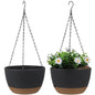 2 Pack Self Watering Hanging Planters: 9.7 Inch Pots with Chain Tray, Black - color: Black
