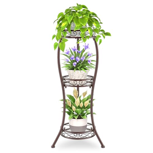 iDavosic.ly 3 Tier Metal Plant Stand Outdoor Indoor, 34 Inch Tall, Bronze - color: Violet Bronze, size: 3 Tiers