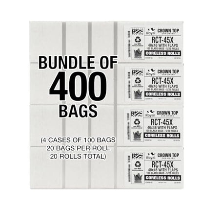 Aluf Plastics RCT-45X Star Sealed Coreless Rolls with E-Z Tie Flap Closure, 45 gal, Polyethylene, 40" x 46", Black (Pack of 400) - style: 45 Gal, 1.5 Mil Equiv, 400 Count