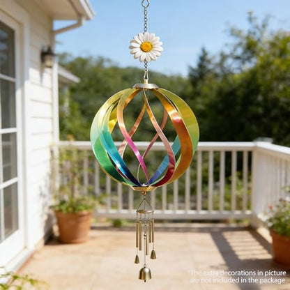 8" Hanging Wind Spinners Outdoor Assembly Required Rainbow 3D Metal Ball - size: 8 Inch