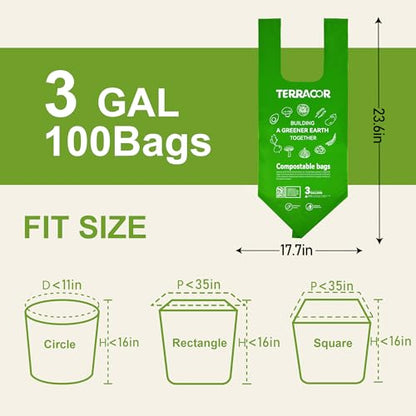 Compost Bags, Handle Tie Food Scrap Bags 3 Gallon,100 Count,Certified by BPI and ASTM D6400, Kitchen Compost Bin Compatible - color: 3gallon,100count