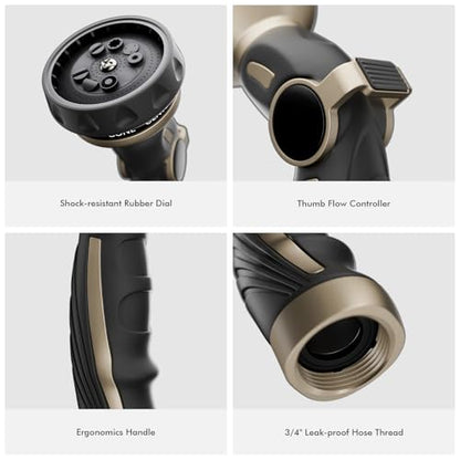 RESTMO Hose Nozzle Heavy Duty, Metal Water Hose Sprayer for Garden - color: Bronze, size: 9 Watering Patterns