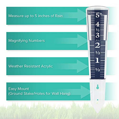 La Crosse 704-1531 Large Magnifying Easy Read 5-Inch Capacity Acrylic Rain Gauge, Black-Blue, Black-Blue - color: Black-blue