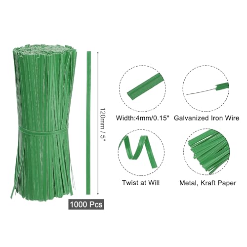 uxcell 5" Kraft Paper Twist Ties, Metallic Twist Ties Reusable for Bakery, Candy Bags, Coffee Bags, Goodie Bags, Pack of 1000, Green - color: Green, size: 5"