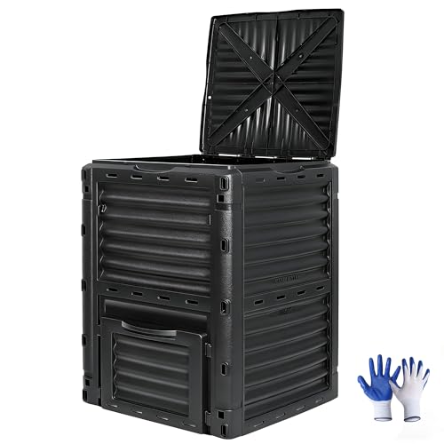 SUPER DEAL 80 Gallon Compost Bin, Outdoor 300 L Garden Composter, Large Capacity BPA Free Material for Fast Creation of Fertile Soil, Easy to Assemble, Black (Black, 80 Gallon) - size: 80 Gallon