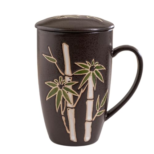 Tea Mug With Lid and Stainless Steel Infuser For Loose Leaf Tea Bag,15oz Tea Cup Porcelain, Hot Beverage Everyday Use Home Office, Gift Boxed (Bamboo) - style: Bamboo