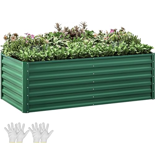 YITAHOME 6x3x2ft Galvanized Raised Garden Bed, Metal Planter Box with Safety Rubber, Gloves, Outdoor Flower Bed for Planting Plants Vegetables, Green - color: Green, size: 6x3x2ft
