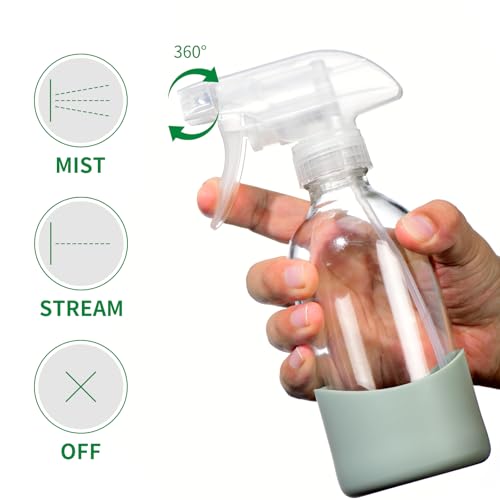 8oz Clear Glass Spray Bottles with Silicone Sleeve for Cleaning Solutions - color: Grass green