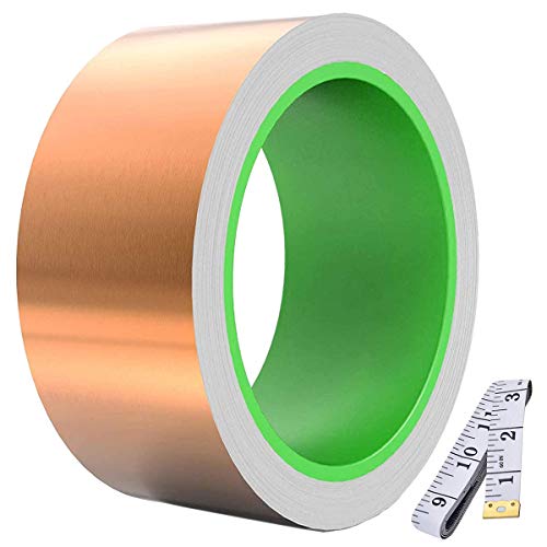 DAOKI Double-Sided Conductive Copper Foil Tape (50mm/1.96inch x 30m/98ft) 0.05mm Thickness for Guitar & EMI Shielding,Electrical Repairs,Soldering with 1.5m/60inch Measuring Tape - color: 50MM X 30M