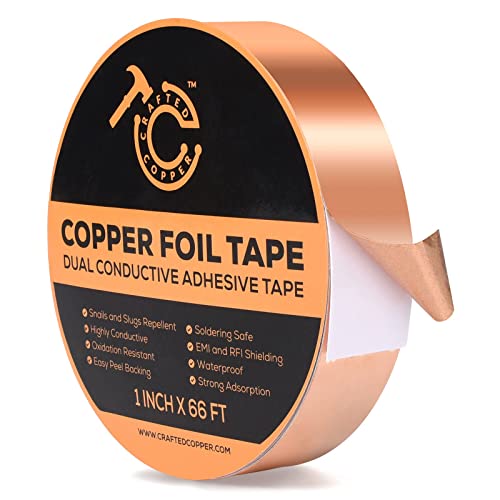 Conductive Pure Copper Tape Double Sided Adhesive Copper Foil Tape for Stained Glass, Guitars, EMI Shielding, Electric Connections, Repairs, Grounding, Crafts (1inch x 66FT) - size: 1inch x 66FT